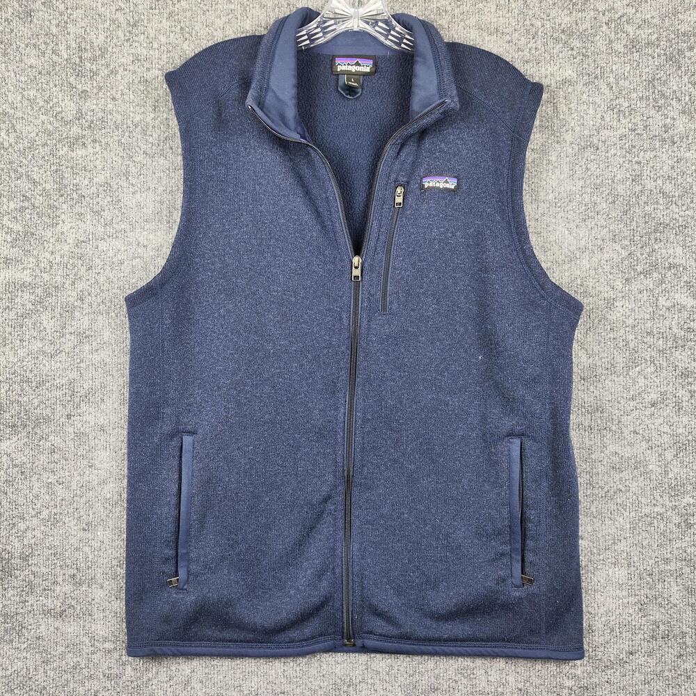 Patagonia Vest Mens Large Blue Fleece Full Zip Lined Pockets Outdoor Hiking